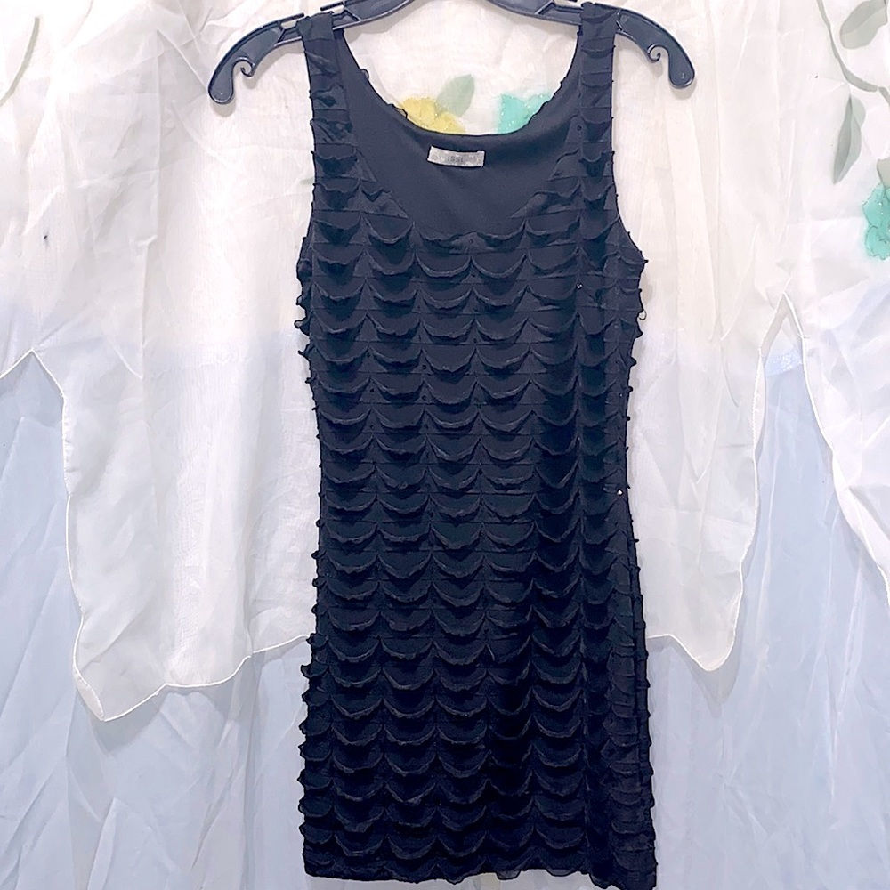 ISSI SLEEVELESS SEQUIN/LACE DRAOE DECOR BLACK COCKTAIL/CLUB DRESS SZ S